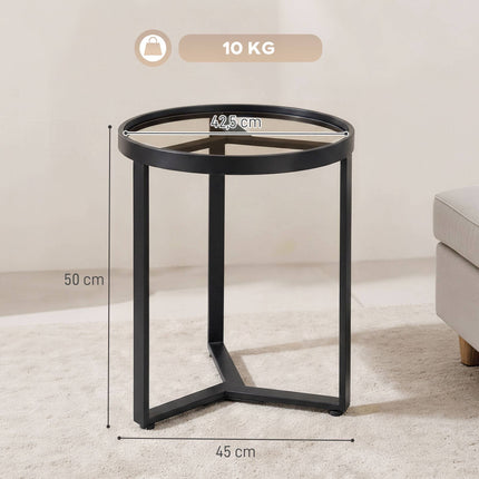 Round Side Table, Tempered Glass Top, Black 45 cm