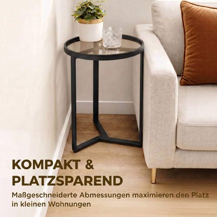 Round Side Table, Tempered Glass Top, Black 45 cm