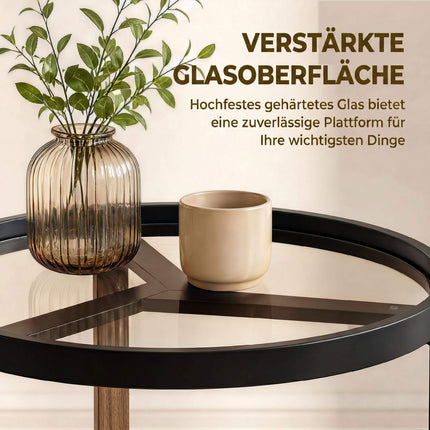 Round Side Table, Tempered Glass Top, Black 45 cm
