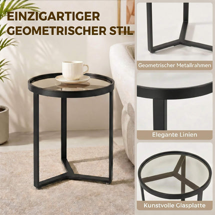 Round Side Table, Tempered Glass Top, Black 45 cm