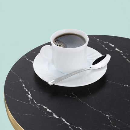Round Side Table with 2 Marble-Look Shelves, Iron Frame – Gold, Black