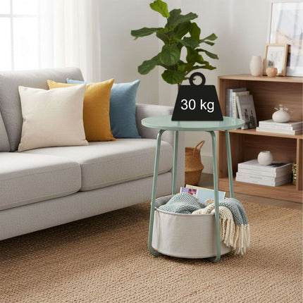Round Side Table with Fabric Storage Basket