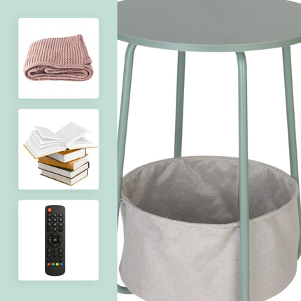 Round Side Table with Fabric Storage Basket