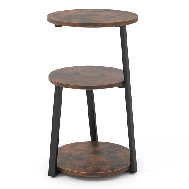 Round Side Table with Metal Frame & Adjustable Feet