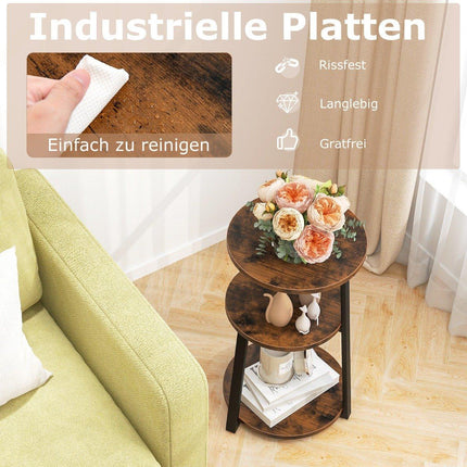 Round Side Table with Metal Frame & Adjustable Feet