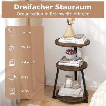 Round Side Table with Metal Frame & Adjustable Feet