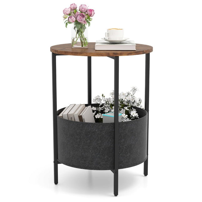 Round Side Table with Removable Felt Basket, 44cm