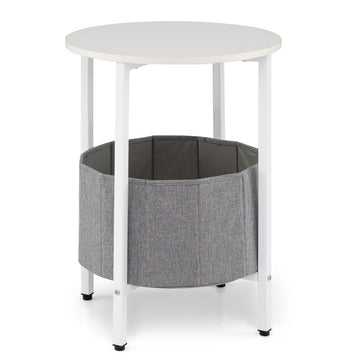 Round Side Table with Removable Felt Basket, Storage
