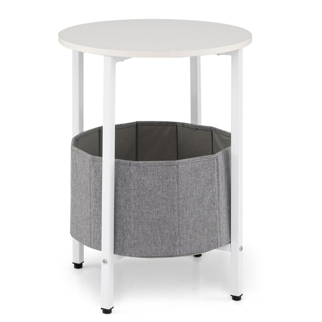 Round Side Table with Removable Felt Basket, Storage