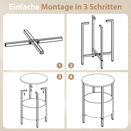 Round Side Table with Removable Felt Basket, Storage