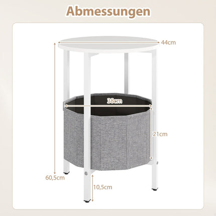 Round Side Table with Removable Felt Basket, Storage