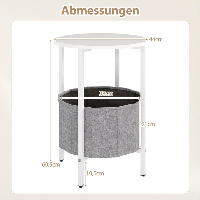 Round Side Table with Removable Felt Basket, Storage