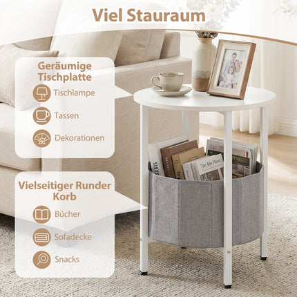 Round Side Table with Removable Felt Basket, Storage