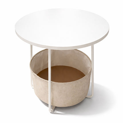 Round Side Table with Storage Basket, Metal Frame
