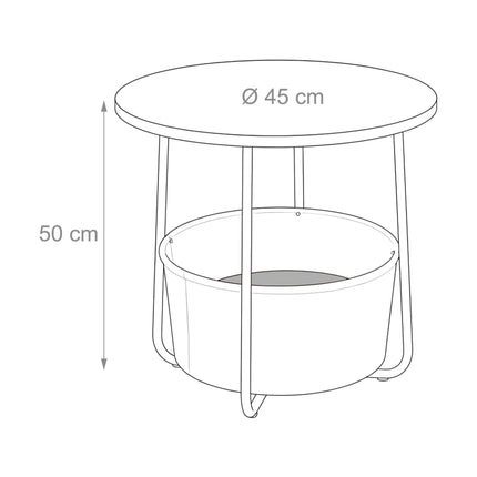 Round Side Table with Storage Basket – Metal Frame