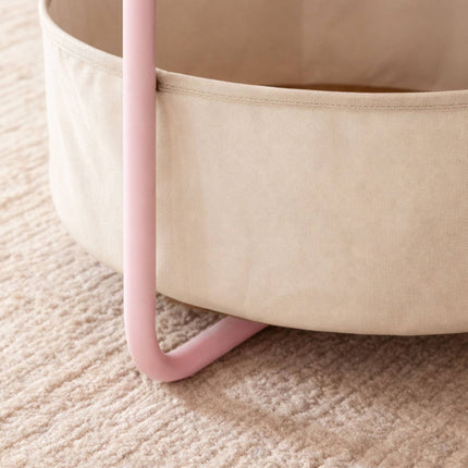 Round Side Table with Storage Basket, Metal Frame