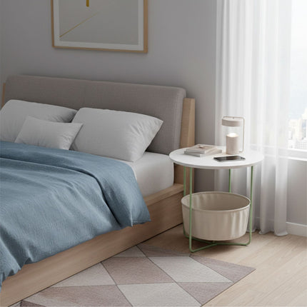 Round Side Table with Storage Basket, Metal Frame