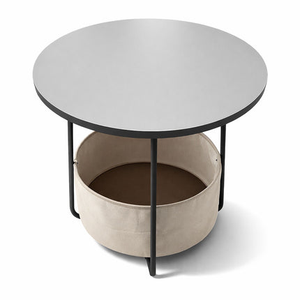 Round Side Table with Storage Basket, Metal Frame