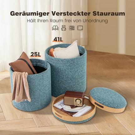 Round Storage Ottoman Set with Reversible Lid, Blue