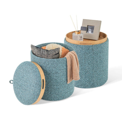 Round Storage Ottoman Set with Reversible Lid, Blue