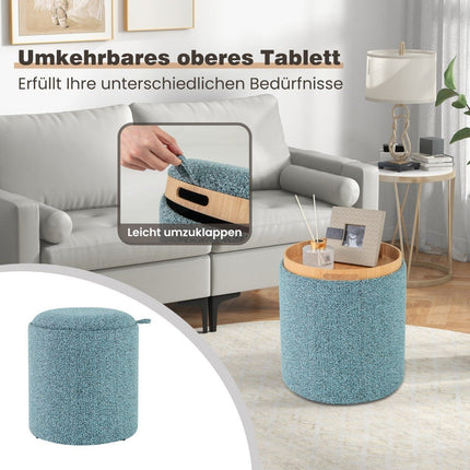 Round Storage Ottoman Set with Reversible Lid, Blue