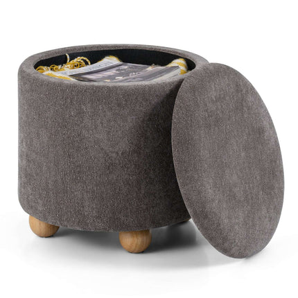 Round Storage Ottoman with Removable Lid, Gray Chenille
