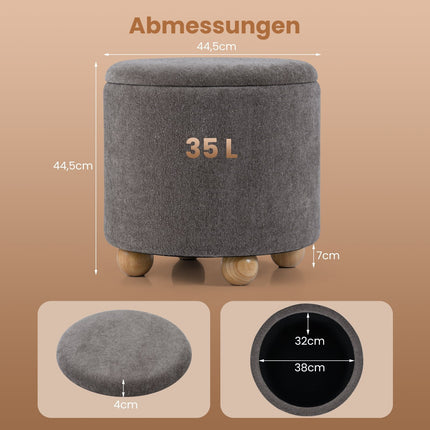 Round Storage Ottoman with Removable Lid, Gray Chenille