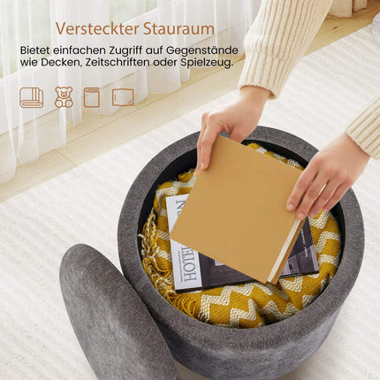 Round Storage Ottoman with Removable Lid, Gray Chenille