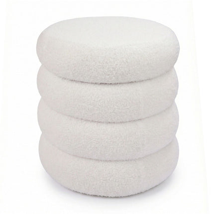Round Teddy Fur Footstool, Plush Padded Seat