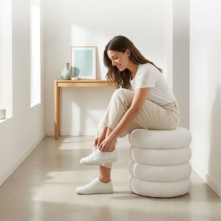 Round Teddy Fur Footstool, Plush Padded Seat