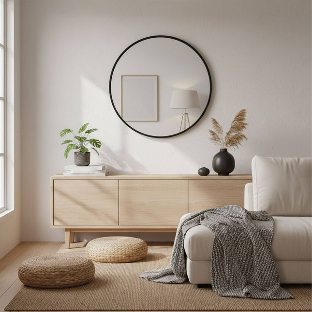 Round Wall Mirror, Metal Frame, Decorative/Vanity Use