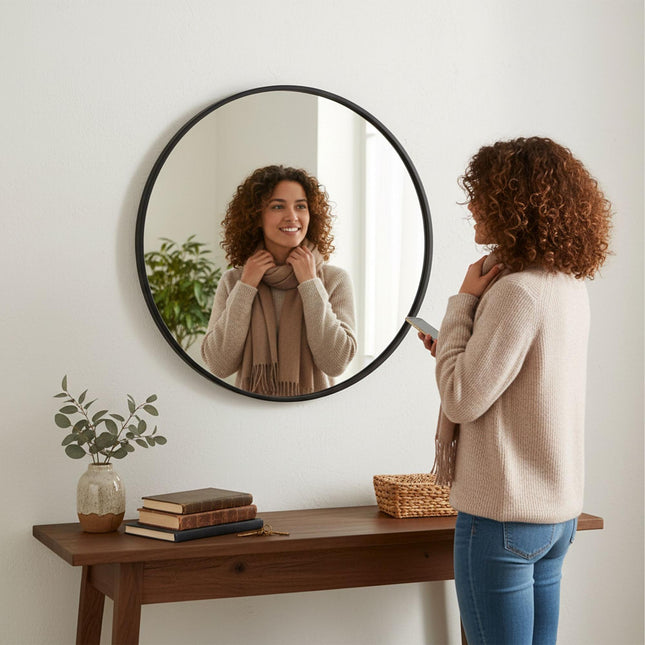 Round Wall Mirror – Metal Frame, Decorative, Versatile