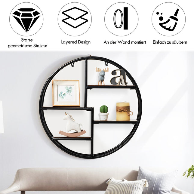 Round Wall Shelf with 4 Tiers, 55x55x11cm, Black