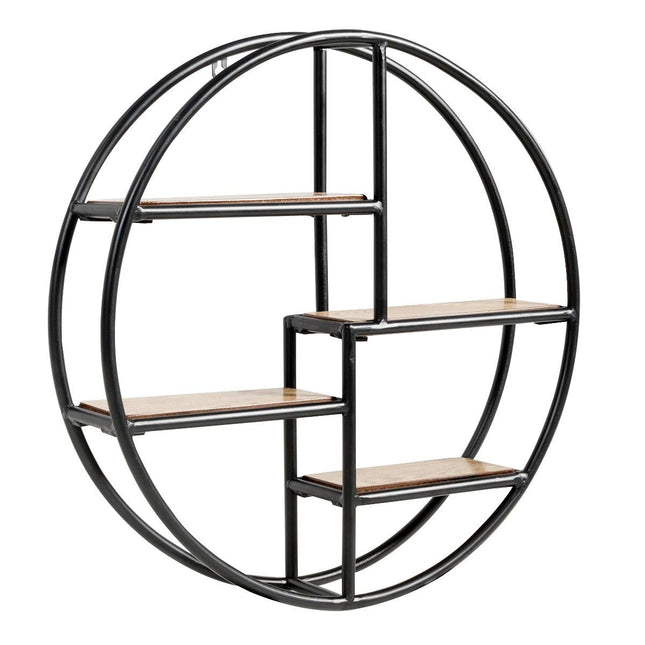 Round Wall Shelf with 4 Tiers, 55x55x11cm, Black