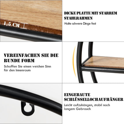 Round Wall Shelf with 4 Tiers, 55x55x11cm, Black