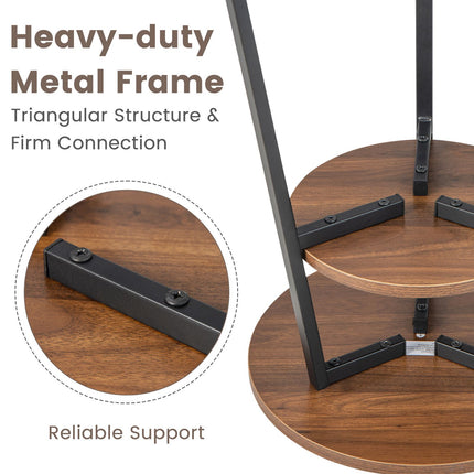 Round Walnut End Table with Metal Frame and Shelves