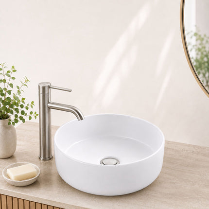 Round White Ceramic Countertop Basin, 30 x 30 cm