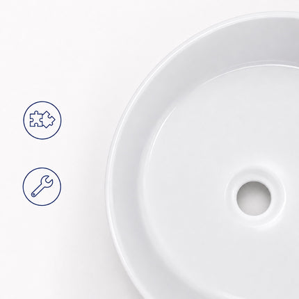 Round White Ceramic Countertop Basin, 30 x 30 cm