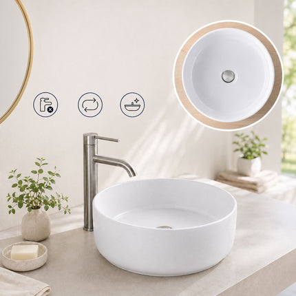 Round White Ceramic Countertop Basin, 30 x 30 cm