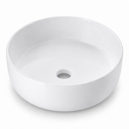 Round White Ceramic Countertop Basin, 40.5 x 40.5 cm