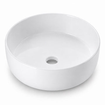 Round White Ceramic Countertop Basin, 40.5 x 40.5 cm