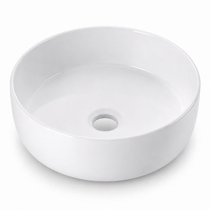Round White Ceramic Countertop Basin, 40.5 x 40.5 cm