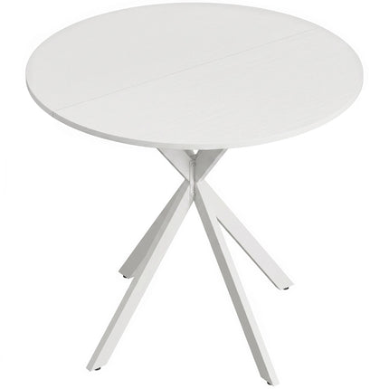 Round White Kitchen Table, 80 cm, Wood-Look Top, Metal Legs