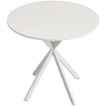 Round White Kitchen Table, 80 cm, Wood-Look Top, Metal Legs