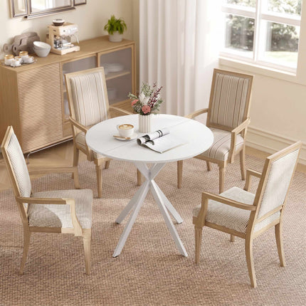 Round White Kitchen Table, 80 cm, Wood-Look Top, Metal Legs