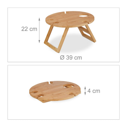 Round bamboo picnic wine table