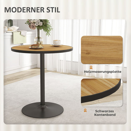 Round Dining Table, Oak Finish, Seats 2-4, Compact Design