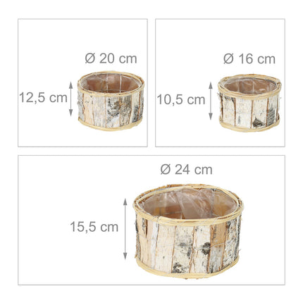 Round flower pot birch Set of 3