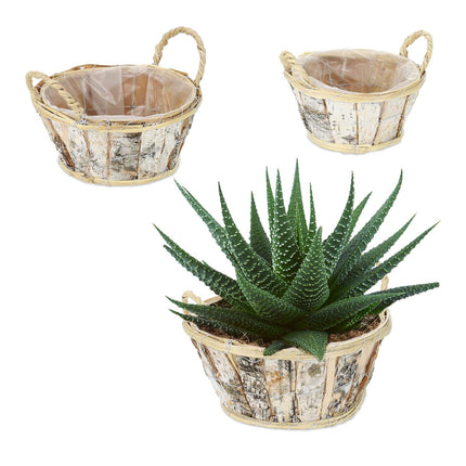 Round flower pot birch Set of 3