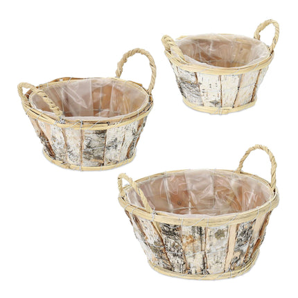 Round flower pot birch Set of 3